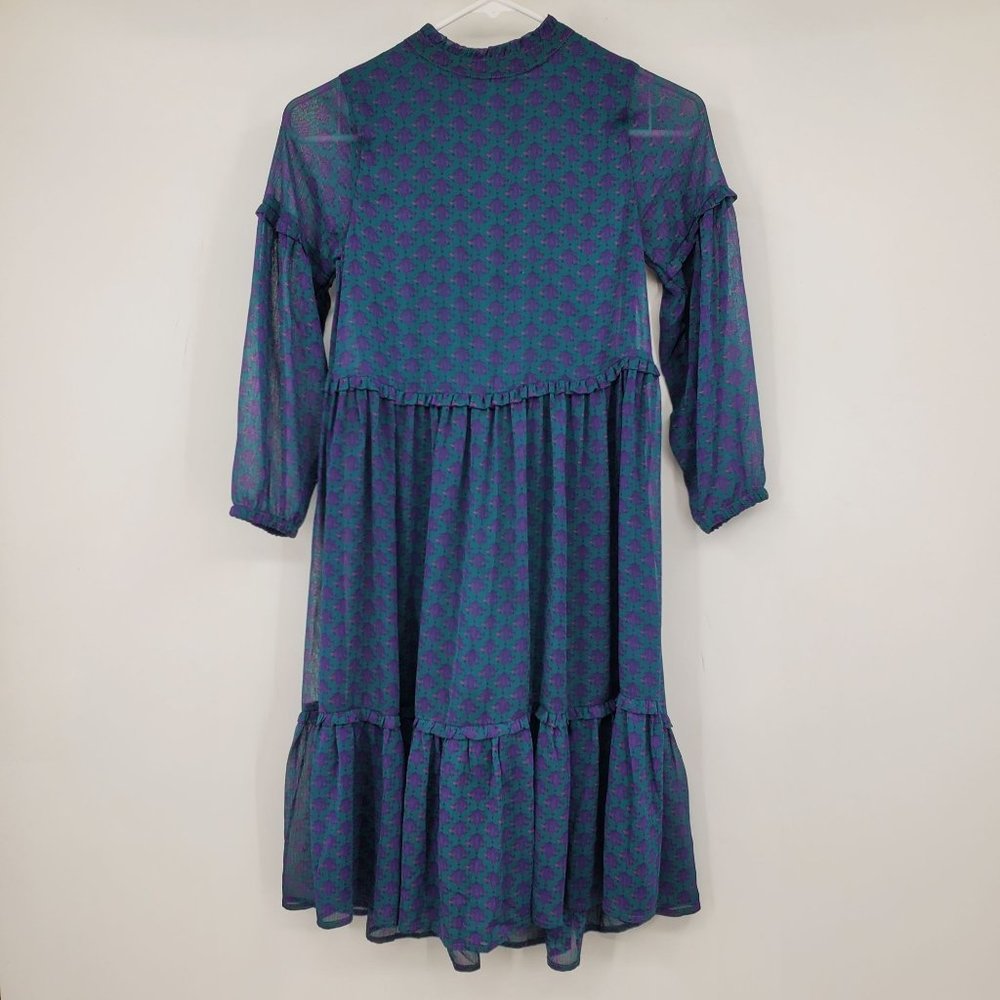 Colorful Planet Girls Green Dress Purple Fleur de Lis Peasan M 7/8‎